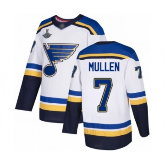 Youth St. Louis Blues #7 Joe Mullen Authentic White Away 2019 Stanley Cup Champions Hockey Jersey - Ujersey