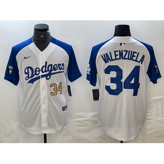 Men's Los Angeles Dodgers #34 Toro Valenzuela Number White Blue Fashion Stitched Cool Base Limited Jersey - Ujersey
