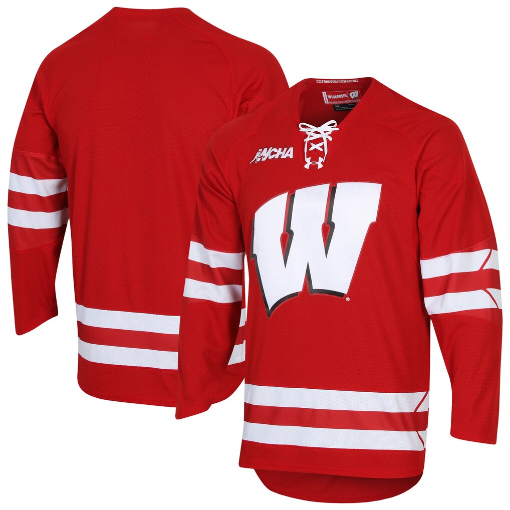 Men's Under Armour Red Wisconsin Badgers Replica Hockey Jersey - Ujersey
