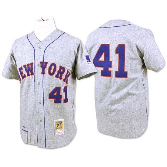 Men's Mitchell and Ness 1969 New York Mets #41 Tom Seaver Authentic Grey Throwback MLB Jersey - Ujersey
