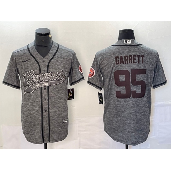 Men's Cleveland Browns #95 Myles Garrett Gray Cool Base Stitched Baseball Jersey - Ujersey