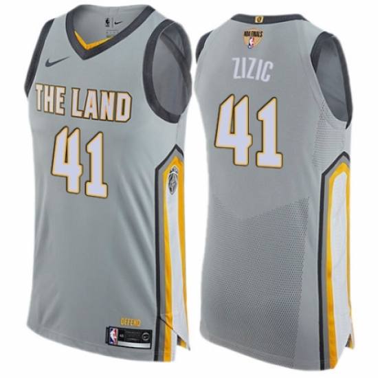Men's Nike Cleveland Cavaliers #41 Ante Zizic Authentic Gray 2018 NBA Finals Bound NBA Jersey - City Edition - Ujersey