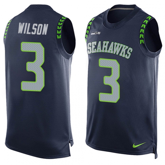 Men's Nike Seattle Seahawks #3 Russell Wilson Limited Steel Blue Player Name & Number Tank Top NFL Jersey - Ujersey
