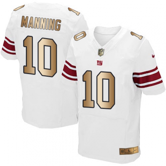 Men's Nike New York Giants #10 Eli Manning Elite White/Gold NFL Jersey - Ujersey