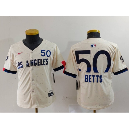 Youth Los Angeles Dodgers #50 Mookie Betts Cream 2024 City Connect Limited Jersey - Ujersey