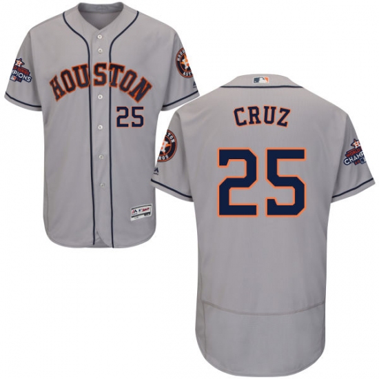 Men's Majestic Houston Astros #25 Jose Cruz Jr. Authentic Grey Road 2017 World Series Champions Flex Base MLB Jersey - Ujersey