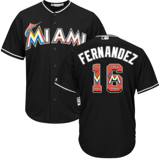 Men's Majestic Miami Marlins #16 Jose Fernandez Authentic Black Team Logo Fashion Cool Base MLB Jersey - Ujersey