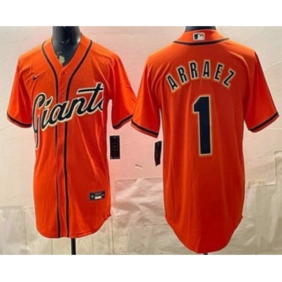 Men's San Francisco Giants #1 Luis Arraez Orange Cool Base Stitched Jersey
