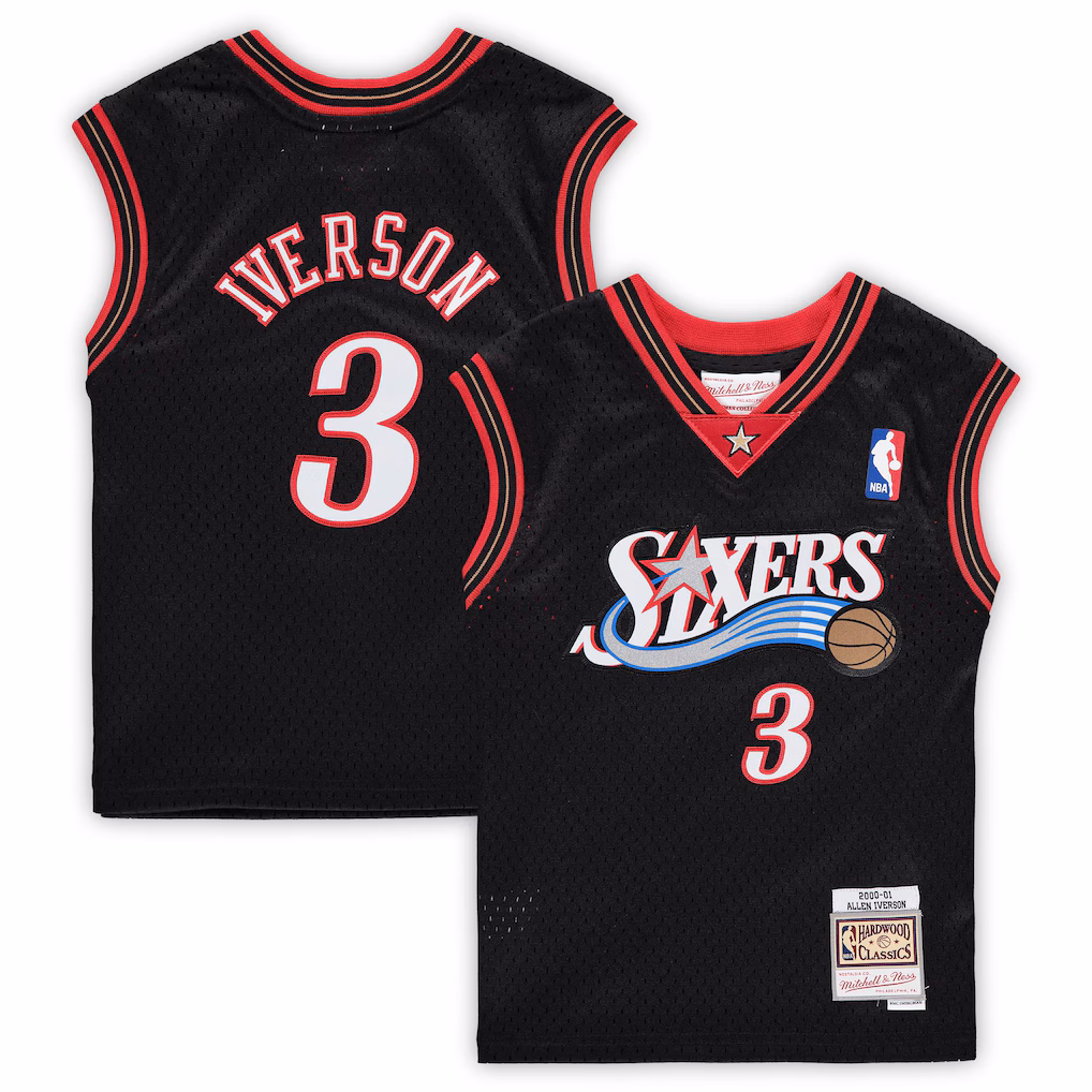 Preschool Philadelphia 76ers Allen Iverson Mitchell & Ness Black 2000-2001 Hardwood Classics Throwback Team Jersey - ujerseystore