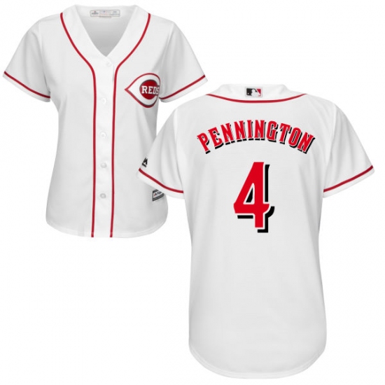 Women's Majestic Cincinnati Reds #4 Cliff Pennington Replica White Home Cool Base MLB Jersey - Ujersey