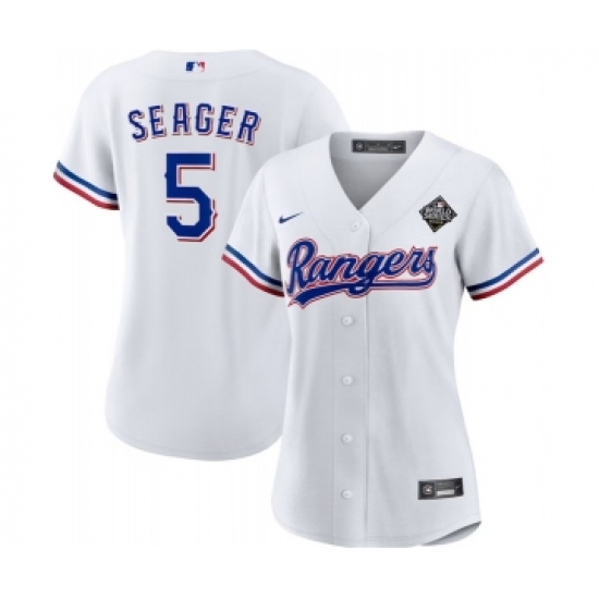 Women's Texas Rangers #5 Corey Seager White 2023 World Series Stitched Baseball Jersey - Ujersey