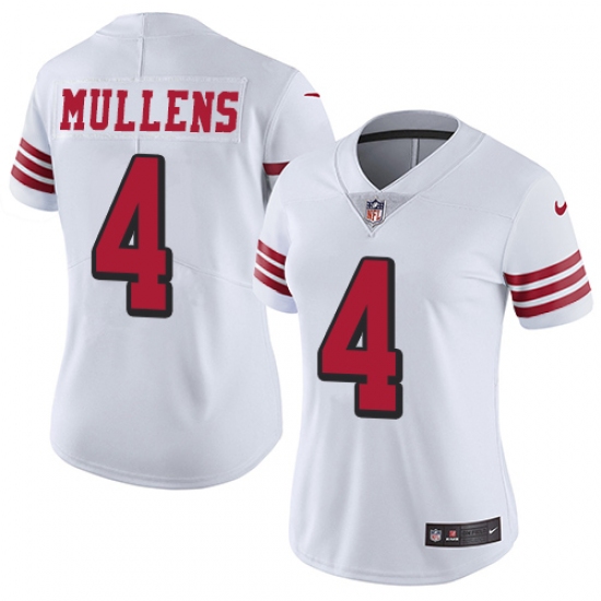 Women's Nike San Francisco 49ers #4 Nick Mullens Limited White Rush Vapor Untouchable NFL Jersey - Ujersey