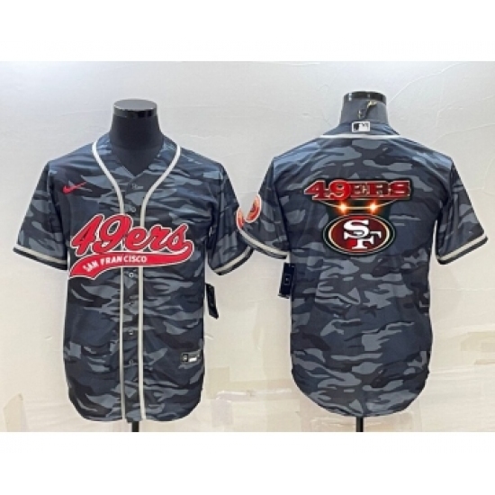 Men's San Francisco 49ers Blank Grey Navy Team Big Logo With Patch Cool Base Stitched Baseball Jersey - Ujersey