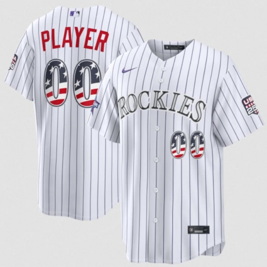 Men's Colorado Rockies Active Player Custom White 2026 All-Star Edition Stars & Stripes & USA 250 Fourth of July Home Stadium Stitched Baseball Jersey - Ujersey