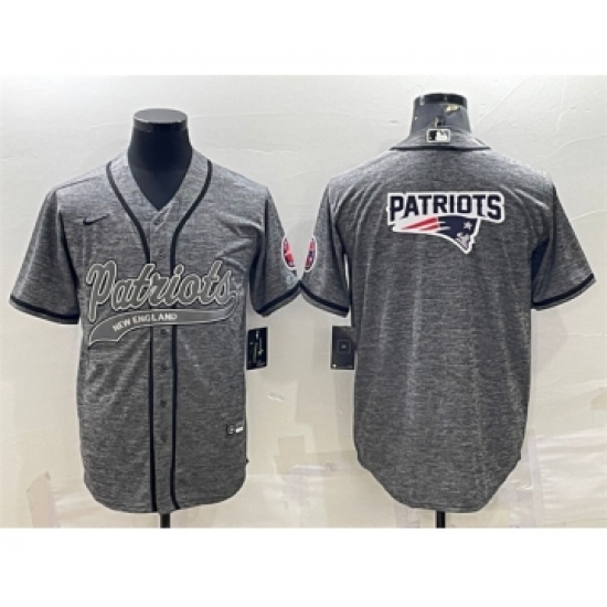 Men's New England Patriots Gray Team Big Logo With Patch Cool Base Stitched Baseball Jersey - Ujersey
