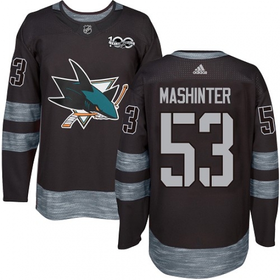 Men's Adidas San Jose Sharks #53 Brandon Mashinter Premier Black 1917-2017 100th Anniversary NHL Jersey - Ujersey