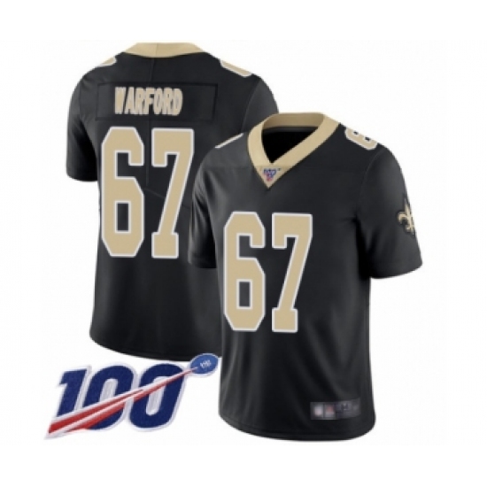 Men's New Orleans Saints #67 Larry Warford Black Team Color Vapor Untouchable Limited Player 100th Season Football Jersey - Ujersey