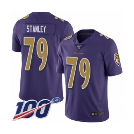 Men's Baltimore Ravens #79 Ronnie Stanley Limited Purple Rush Vapor Untouchable 100th Season Football Jersey - Ujersey
