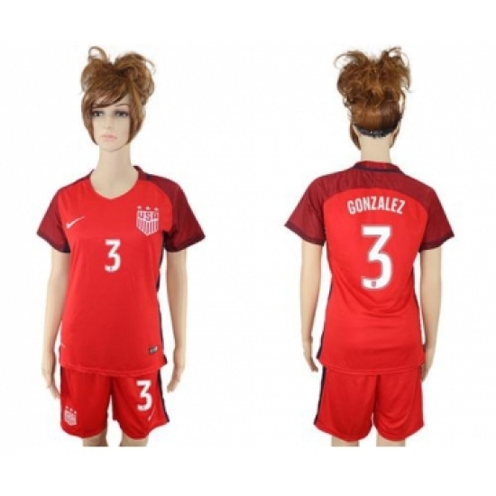 Women's USA #3 Gonzalez Away Soccer Country Jersey