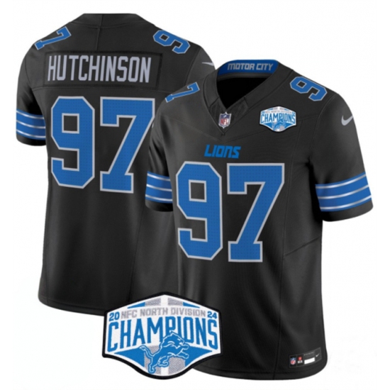 Men's Detroit Lions #97 Aidan Hutchinson Black 2024 NFC North Champions F.U.S.E. Vapor Limited Stitched Jersey - Ujersey