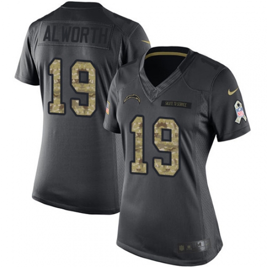 Women's Nike Los Angeles Chargers #19 Lance Alworth Limited Black 2016 Salute to Service NFL Jersey - Ujersey