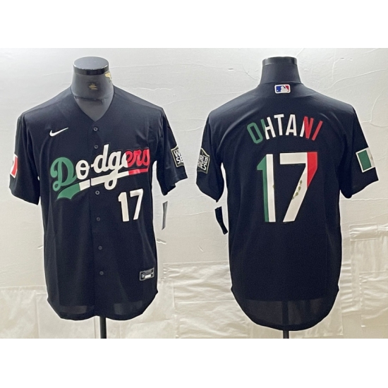 Men's Los Angeles Dodgers #17 Shohei Ohtani Number Mexico Black Cool Base Stitched Baseball Jersey - Ujersey