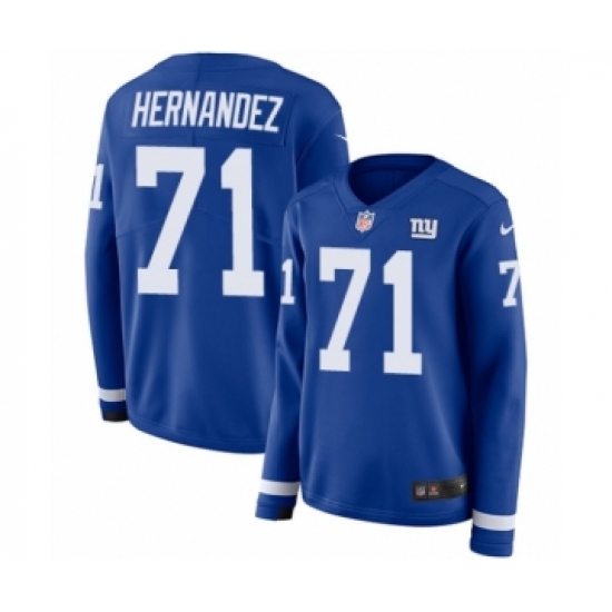 Women's Nike New York Giants #71 Will Hernandez Limited Royal Blue Therma Long Sleeve NFL Jersey - Ujersey