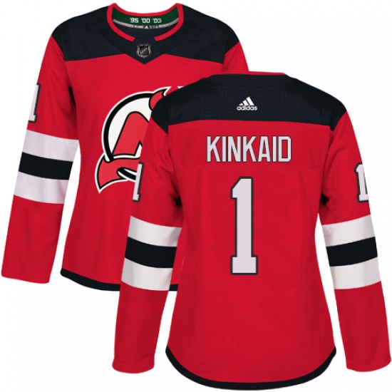 Women's Adidas New Jersey Devils #1 Keith Kinkaid Authentic Red Home NHL Jersey - Ujersey