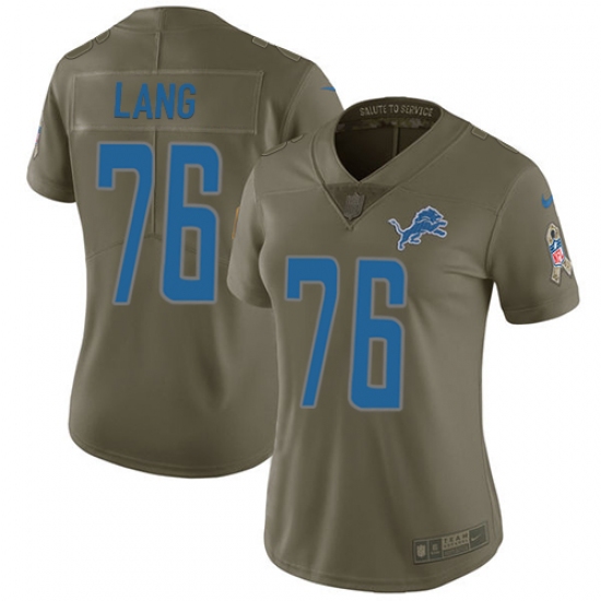 Women's Nike Detroit Lions #76 T.J. Lang Limited Olive 2017 Salute to Service NFL Jersey - Ujersey