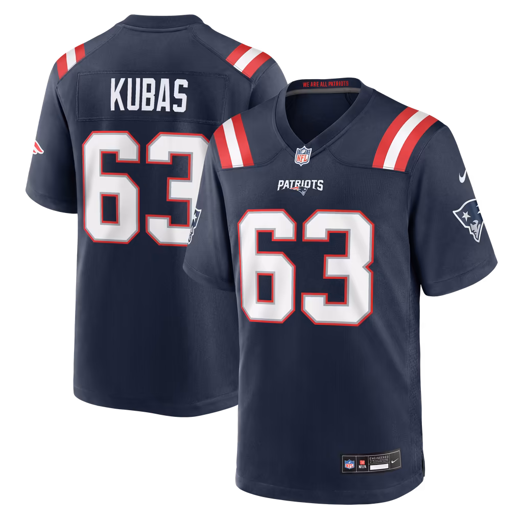 Men's New England Patriots Jake Kubas Nike Navy Team Game Jersey