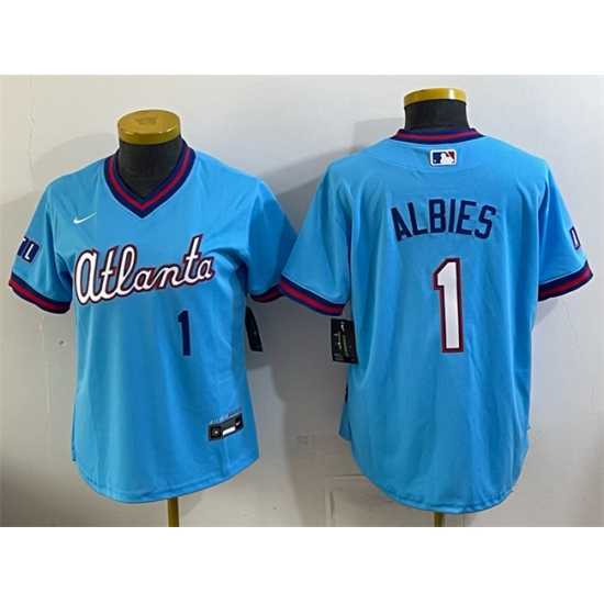 Women's Atlanta Braves #1 Ozzie Albies Powder Blue 2026 City Connect Stadium Stitched Baseball Jersey(Run Small)