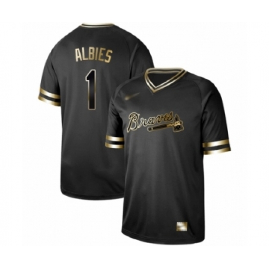 Men's Atlanta Braves #1 Ozzie Albies Authentic Black Gold Fashion Baseball Jersey - Ujersey