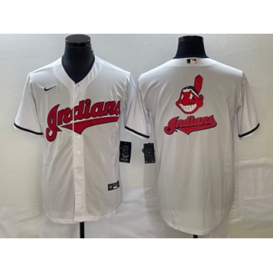 Men's Cleveland Guardians White Team Big Logo Cool Base Stitched Jersey - Ujersey