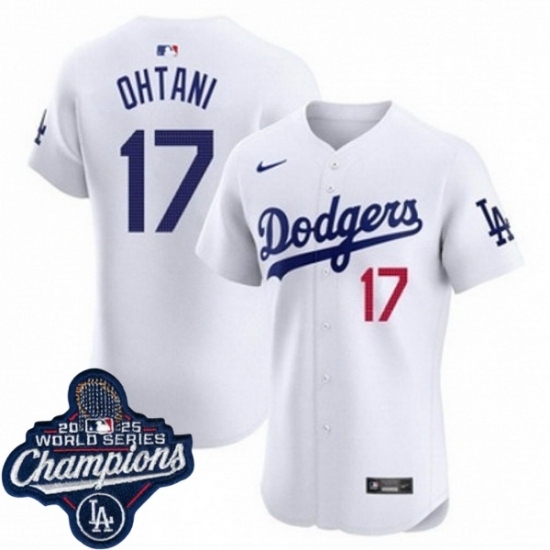 Men's Los Angeles Dodgers 17 Shohei Ohtani Cool Base 2025 World Champions Stitched Baseball Jersey White - Ujersey
