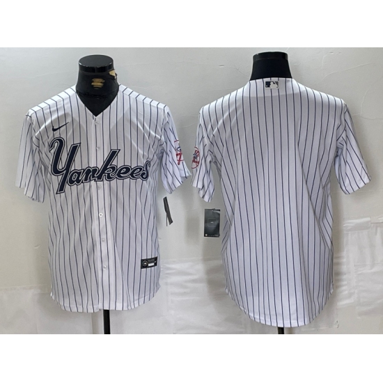 Men's New York Yankees Blank White Pinstripe Fashion Cool Base Jersey - Ujersey