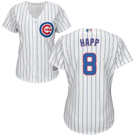 Women's Majestic Chicago Cubs #8 Ian Happ Authentic White Home Cool Base MLB Jersey - Ujersey