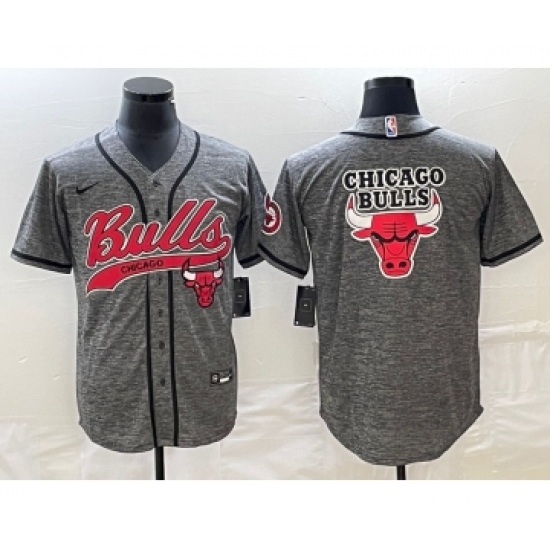 Men's Chicago Bulls Blank Grey Gridiron Cool Base Stitched Baseball Jersey - Ujersey