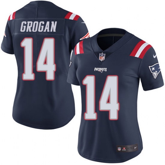Women's Nike New England Patriots #14 Steve Grogan Limited Navy Blue Rush Vapor Untouchable NFL Jersey - Ujersey