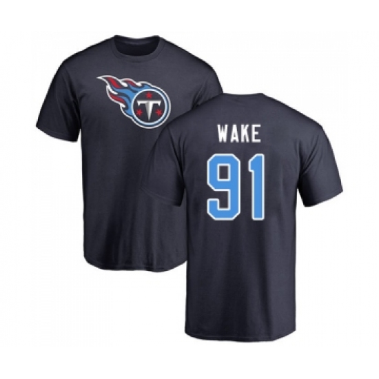 Football Tennessee Titans #91 Cameron Wake Navy Blue Name & Number Logo T-Shirt - Ujersey
