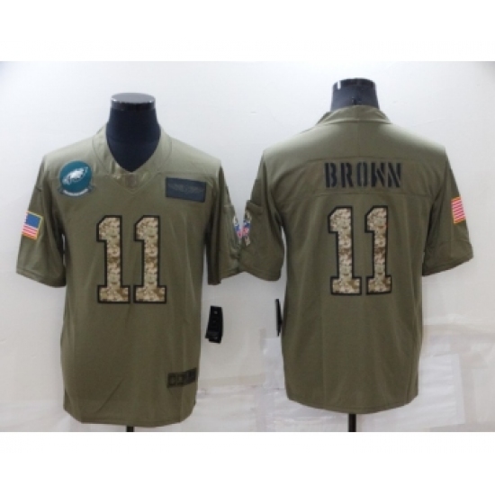 Men's Philadelphia Eagles #11 A. J. Brown Olive Camo Salute To Service Limited Stitched Jersey - Ujersey