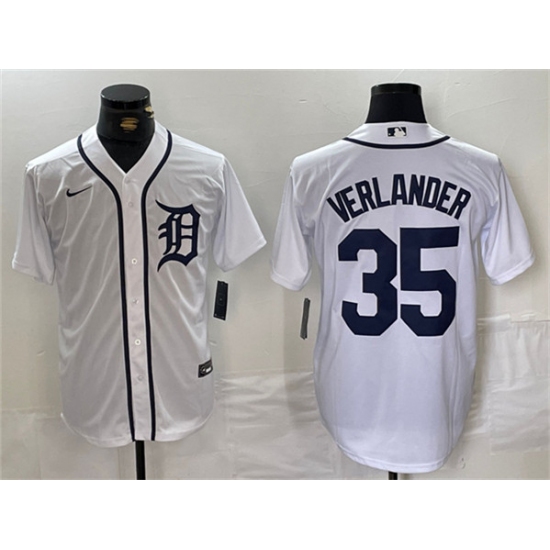 Men's Detroit Tigers #35 Justin Verlander White Cool Base Stitched Baseball Jersey
