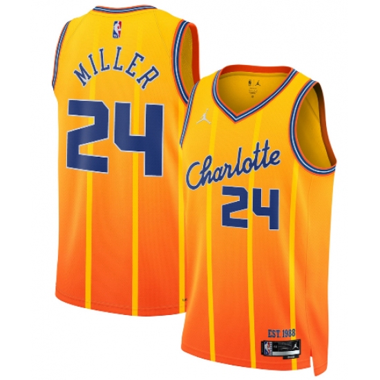 Men's Charlotte Hornets #24 Brandon Miller Gold 2025-26 City Edition Swingman Stitched Jersey - Ujersey
