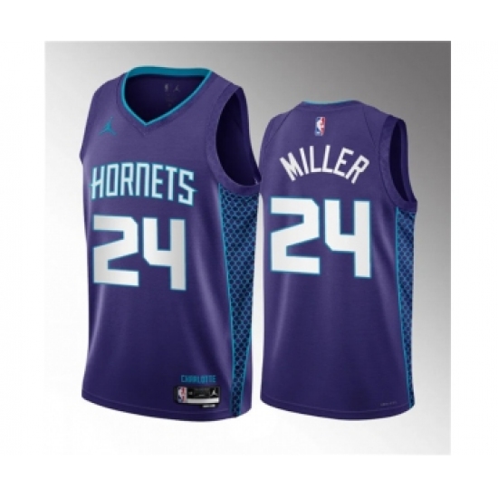 Men's Charlotte Hornets #24 Brandon Miller Purple 2023 Draft Statement Edition Stitched Basketball Jersey - Ujersey