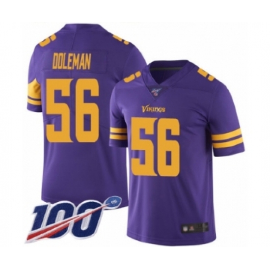 Men's Minnesota Vikings #56 Chris Doleman Limited Purple Rush Vapor Untouchable 100th Season Football Jersey