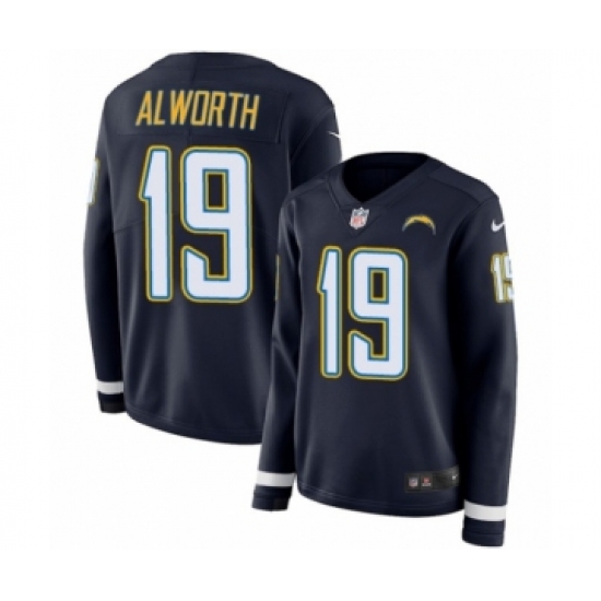 Women's Nike Los Angeles Chargers #19 Lance Alworth Limited Navy Blue Therma Long Sleeve NFL Jersey - Ujersey