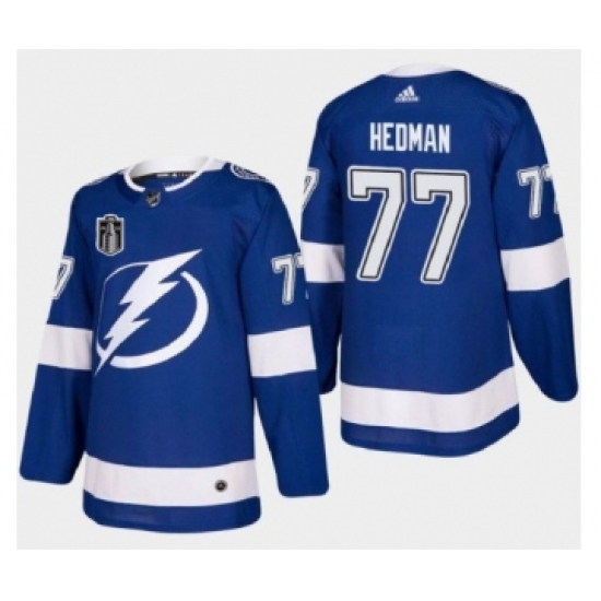 Men's Tampa Bay Lightning #77 Victor Hedman 2022 Blue Stanley Cup Final Patch Stitched Jersey - Ujersey