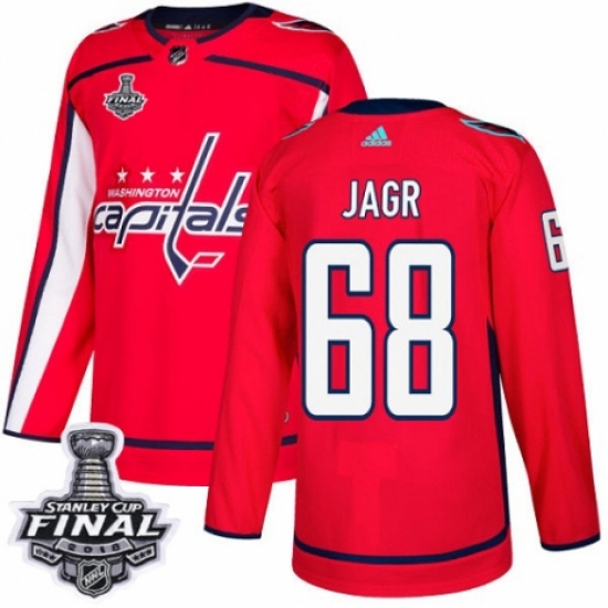Men's Adidas Washington Capitals #68 Jaromir Jagr Authentic Red Home 2018 Stanley Cup Final NHL Jersey - Ujersey