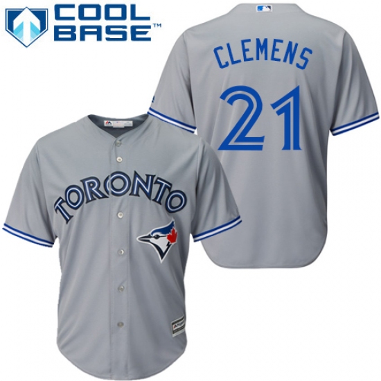 Men's Majestic Toronto Blue Jays #21 Roger Clemens Replica Grey Road MLB Jersey - Ujersey