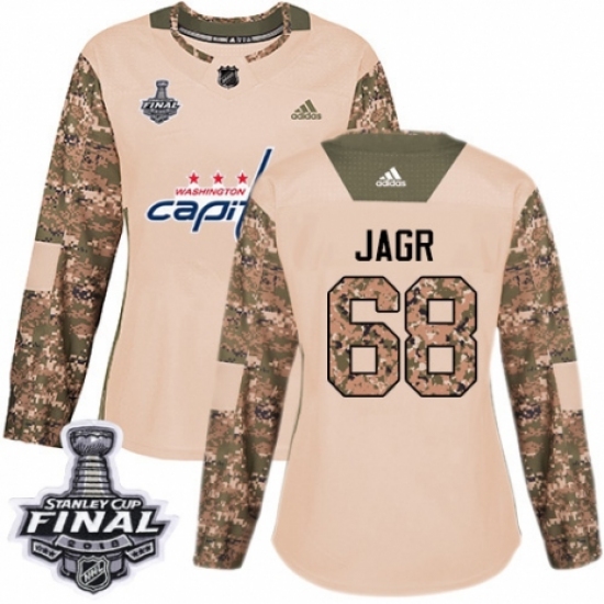 Women's Adidas Washington Capitals #68 Jaromir Jagr Authentic Camo Veterans Day Practice 2018 Stanley Cup Final NHL Jersey - Ujersey