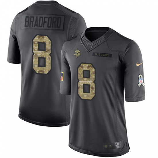 Youth Nike Minnesota Vikings #8 Sam Bradford Limited Black 2016 Salute to Service NFL Jersey - Ujersey